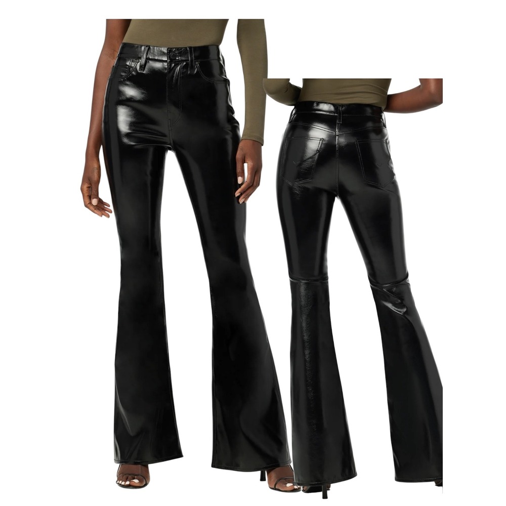 Hudson Holly High Rise Flare Jeans Black Patent Glossy Coated Pants Size 24